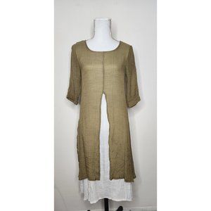 Gracila Womens Medium Green Ivory Layered Dress Boho